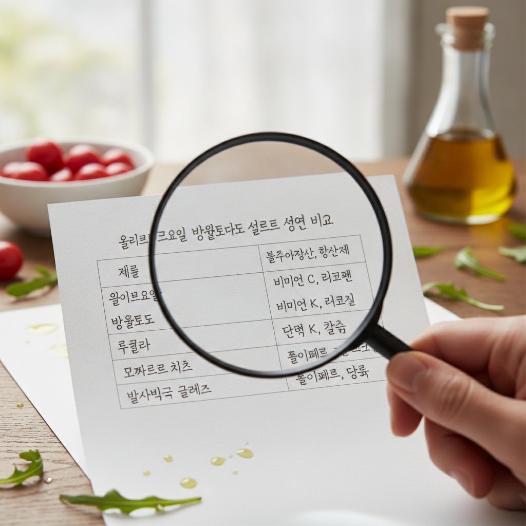 식단 성분을 한눈에 비교하는 요약 테이블 | 올리브오일 방울토마토 샐러드