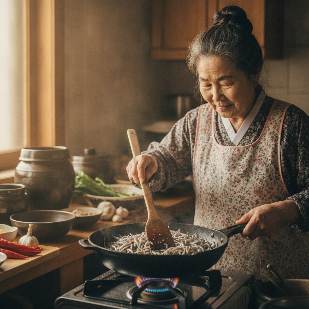 1단계: 수분 제거를 위한 마른 팬 덖기 작업 | 바삭한 멸치볶음 방법